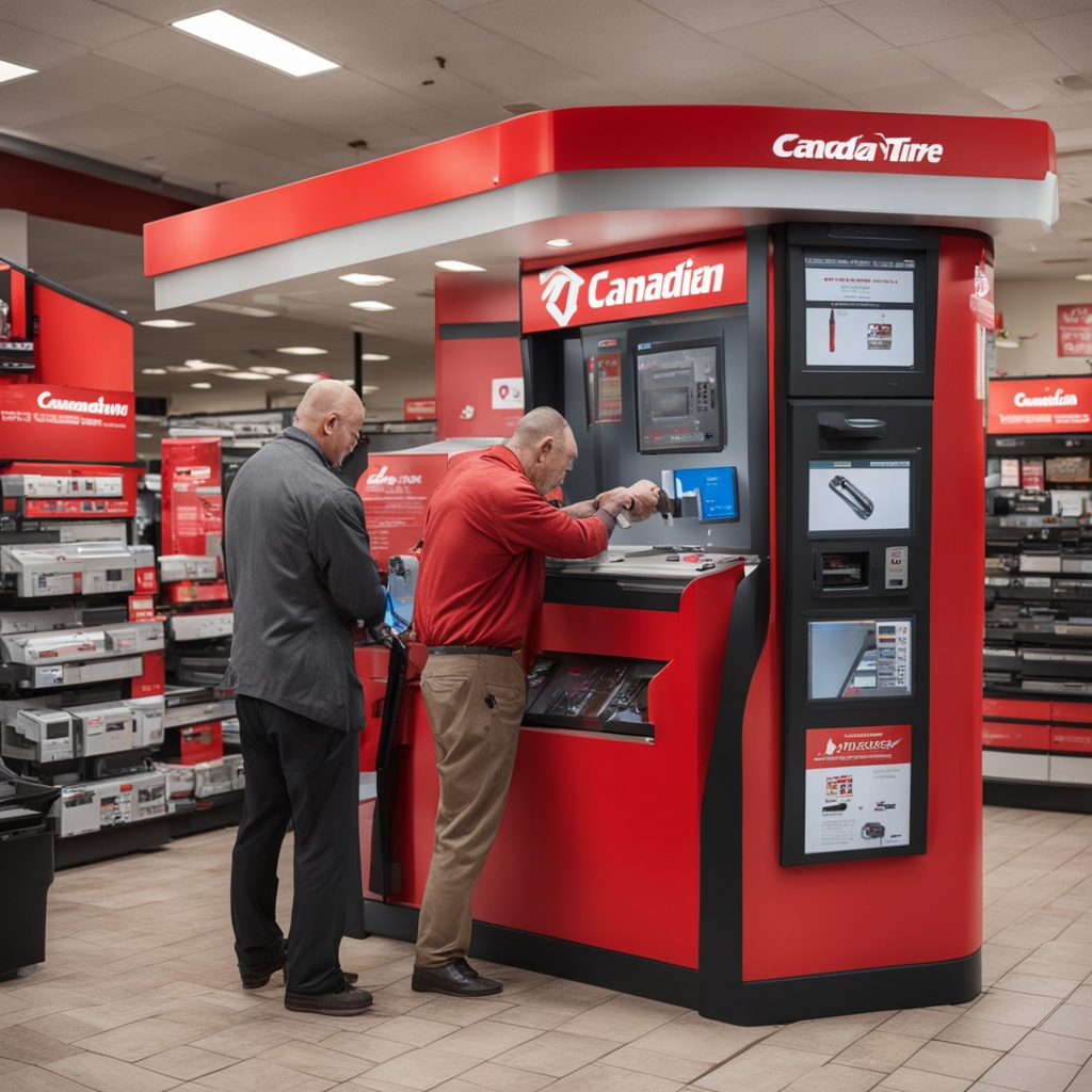 Canadian Tire cut keys: A picture of a man cutting key at Canadian tire shop with a key kiosk